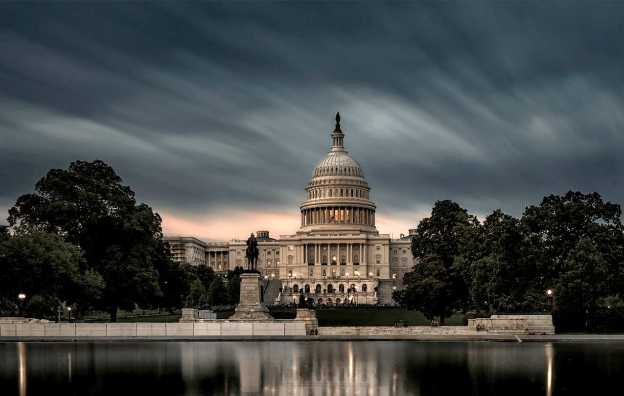 The United States Capitol Building at dusk.